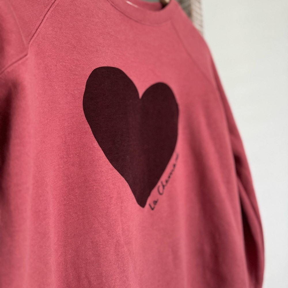 Sezane Pink Crewneck Sweater with Dark Heart Graphic - Picture 3 of 7